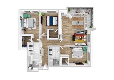 Floor plan for 3 beds, 2 baths, 1635 sqft